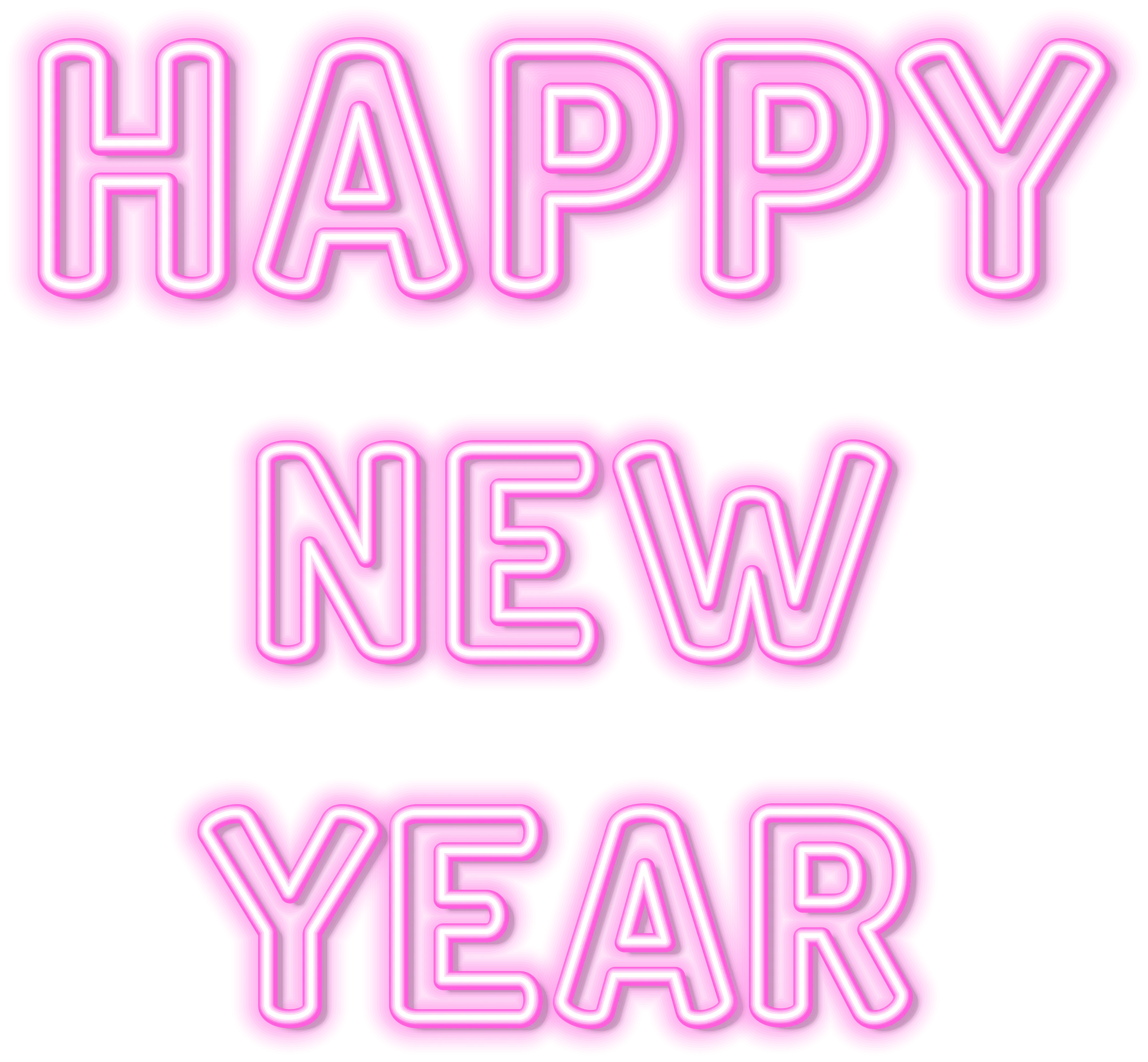 Radiant Pink Neon Happy New Year Clipart with Glowing Outlined Typography