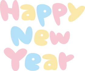 Soft Pastel Happy New Year Clipart Design with Playful Bubbly Typography