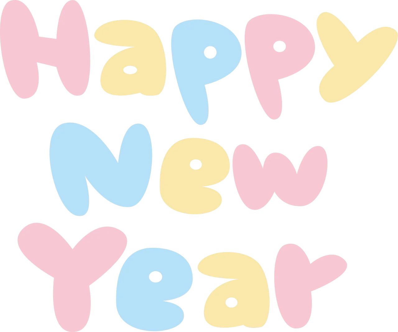 Soft Pastel Happy New Year Clipart Design with Playful Bubbly Typography