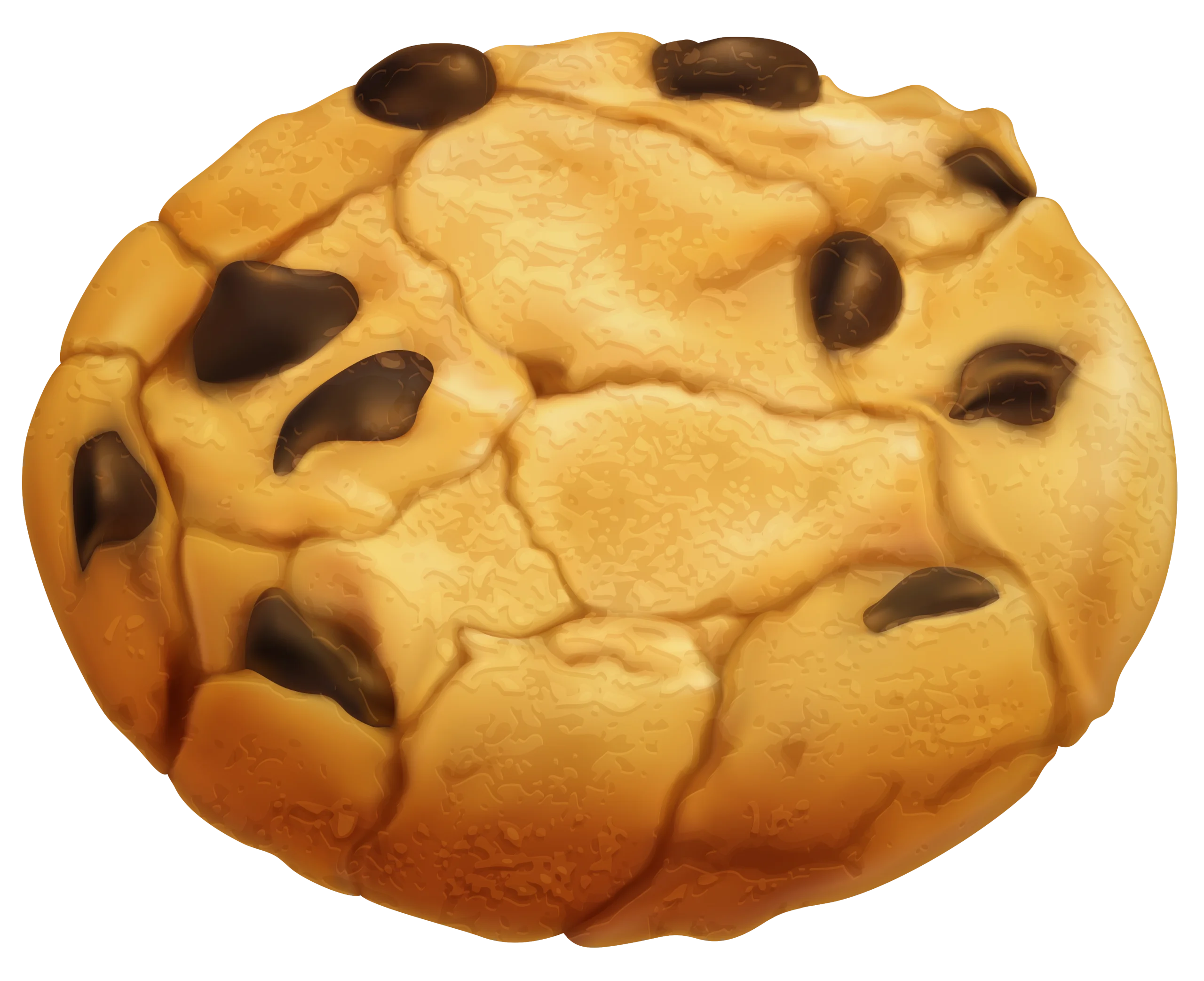 Classic Chocolate Chip Cookie Clipart with Golden Brown Texture and Scattered Chips
