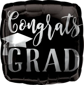 Elegant Black and Silver Graduation Congrats Grad Clipart Celebration Balloon Design