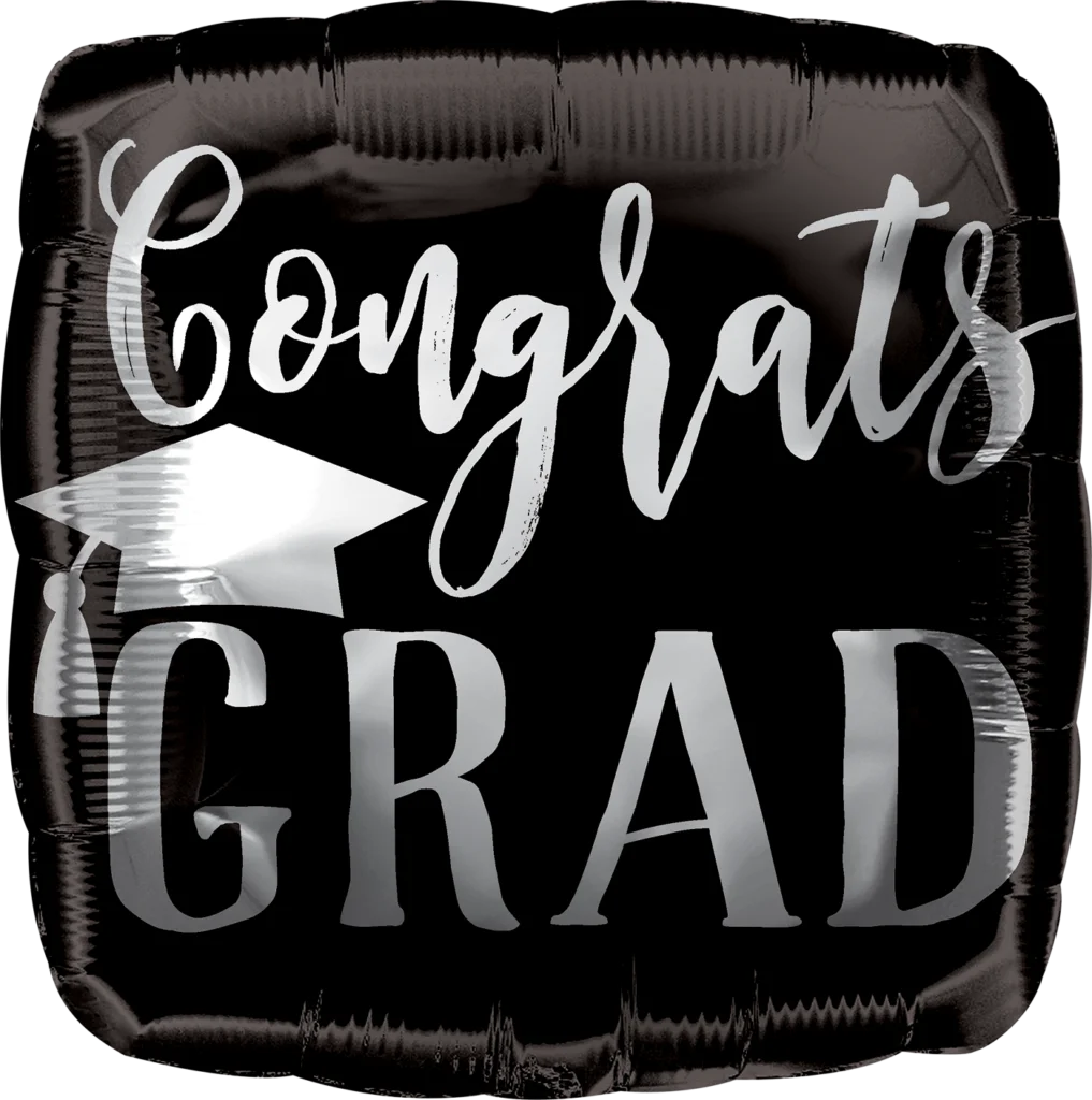 Elegant Black and Silver Graduation Congrats Grad Clipart Celebration Balloon Design