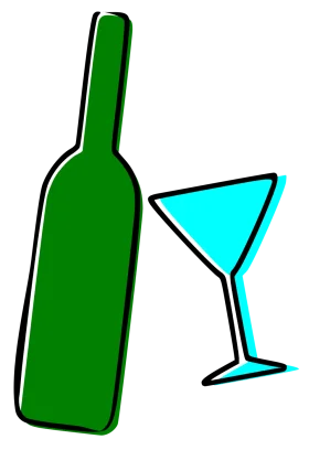 Minimalist Green Bottle and Blue Cocktail Glass Clipart Design