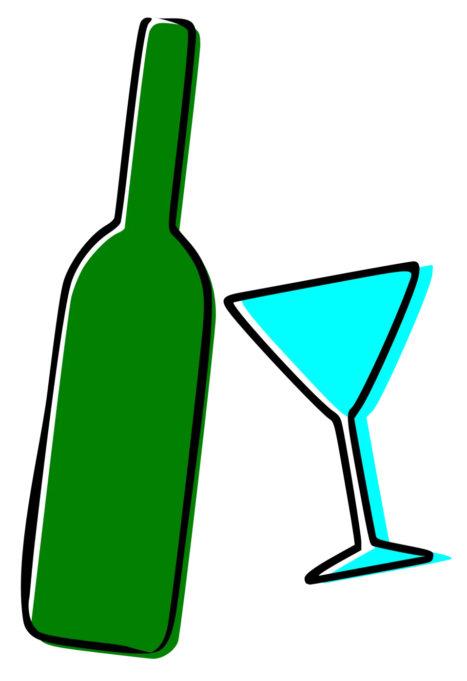 Minimalist Green Bottle and Blue Cocktail Glass Clipart Design