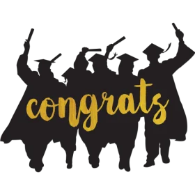 Silhouetted Graduates Celebrating Success with Golden Congrats Clipart Design
