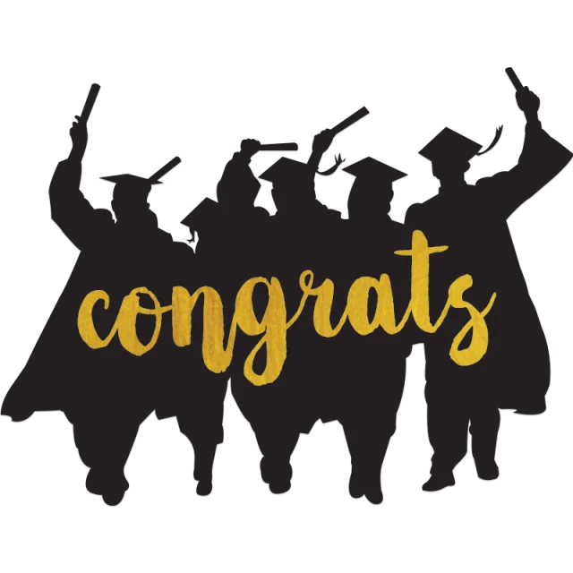 Silhouetted Graduates Celebrating Success with Golden Congrats Clipart Design