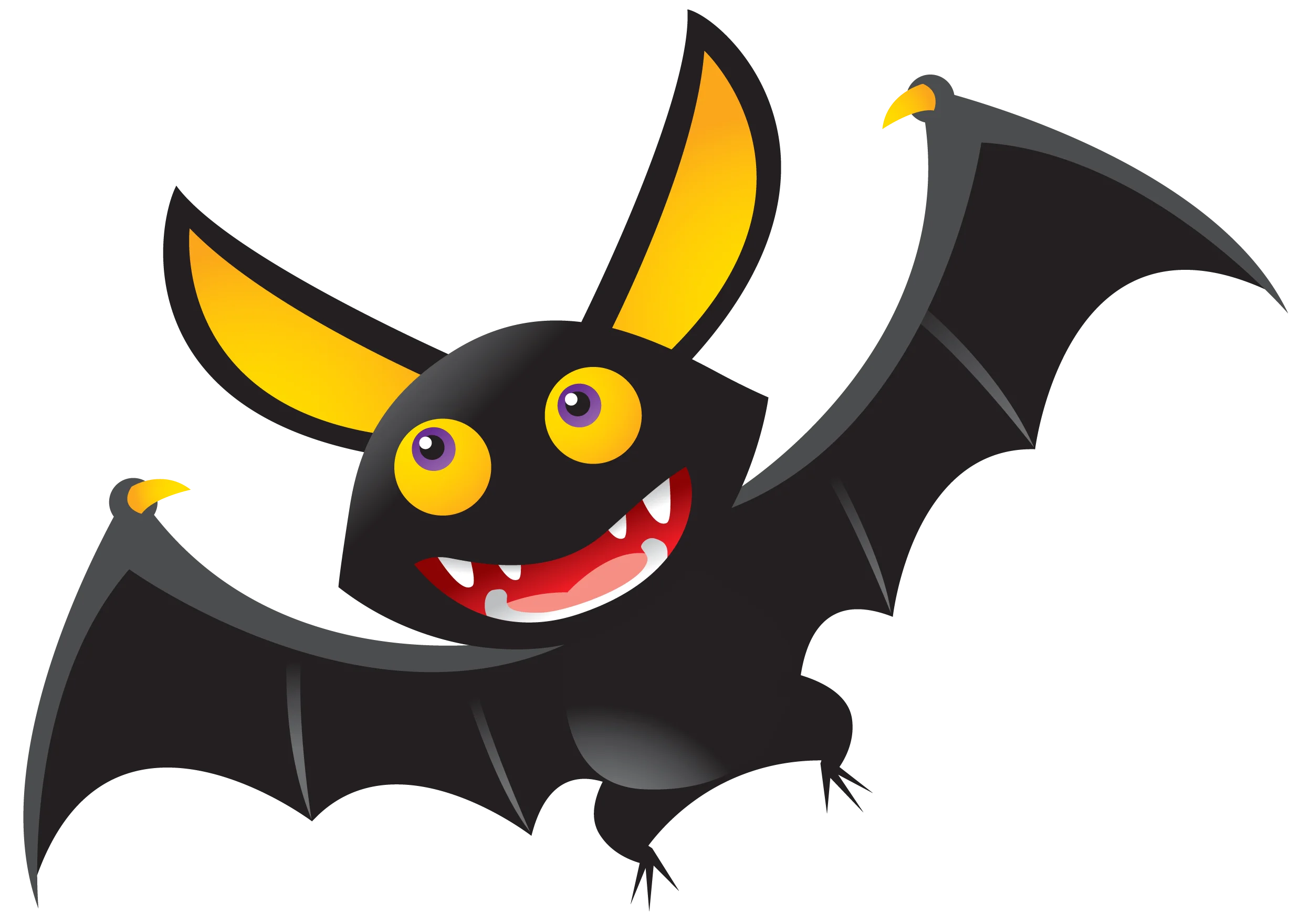 Cheerful Cartoon Bat Clipart with Playful Yellow Eyes and Wide Smile