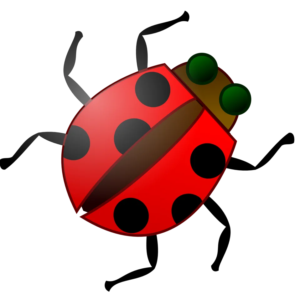 Cheerful Red Ladybug Clipart with Playful Green Eyes and Black Spots