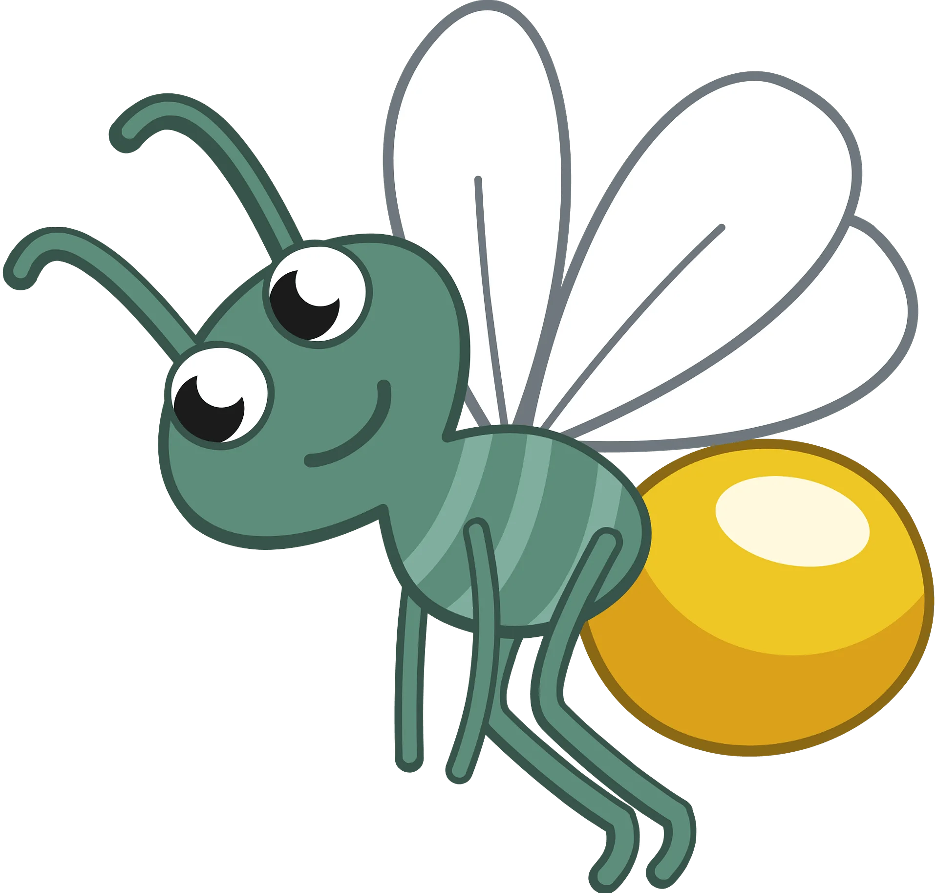 Cute Cartoon Firefly Clipart with Glowing Yellow Abdomen and Playful Expression