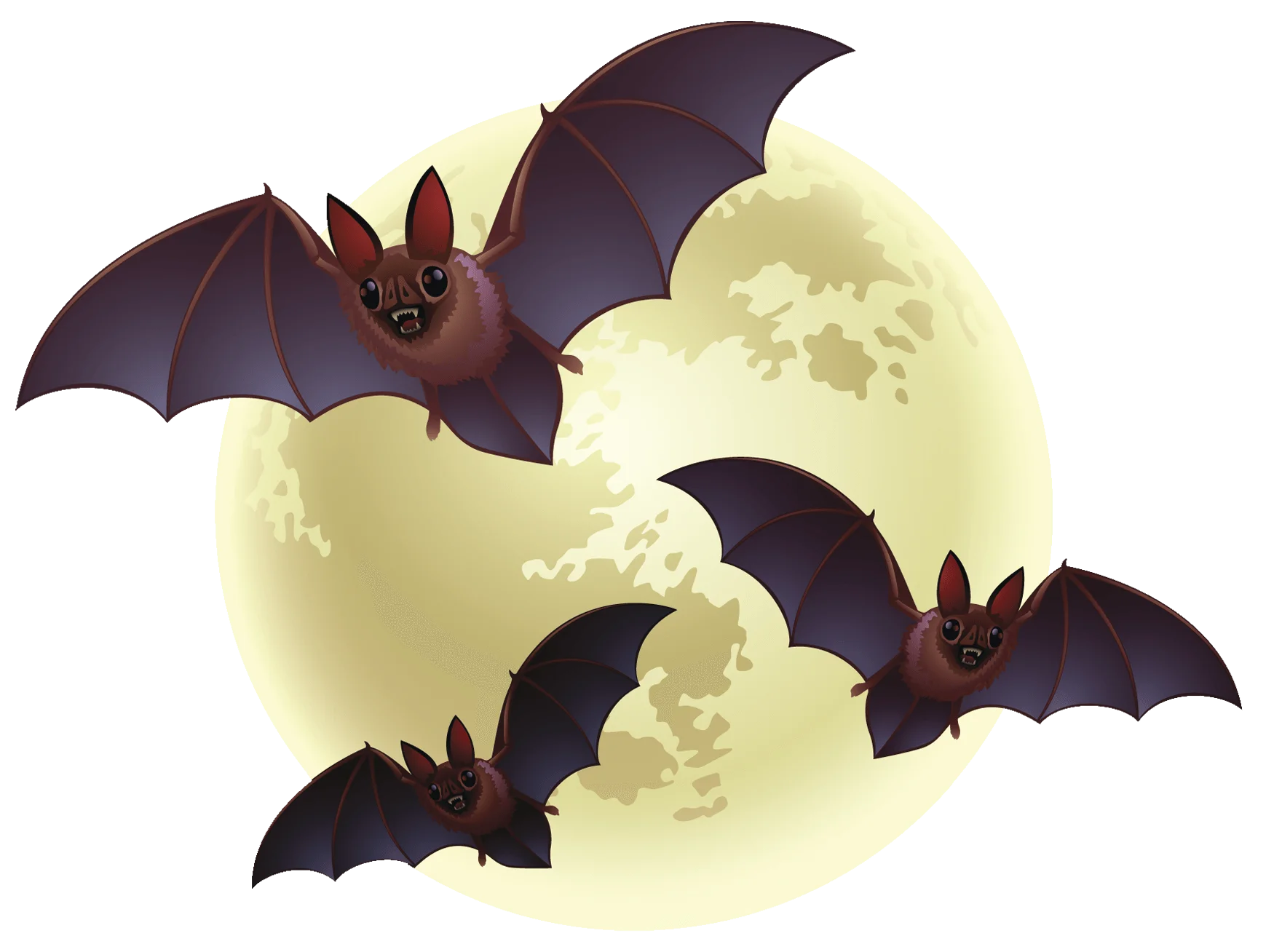 Nocturnal Silhouettes: Mysterious Bats Soaring Against Moonlit Clipart Landscape