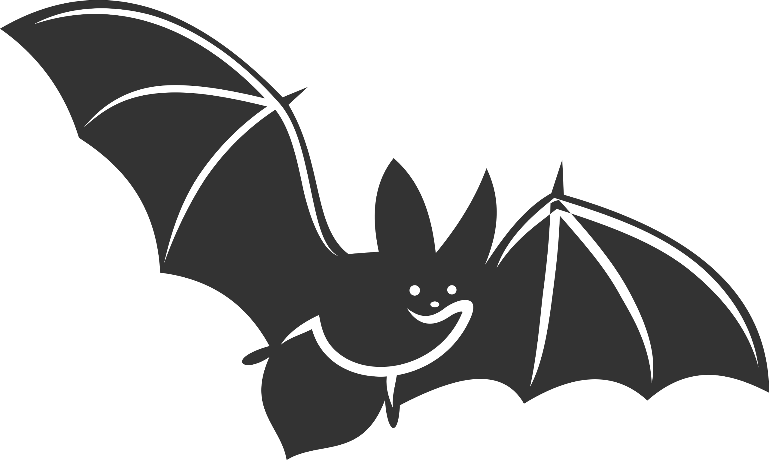 Whimsical Black Silhouette of Flying Bat Clipart with Cute Expression