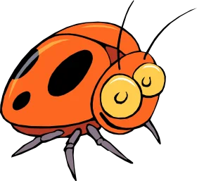Whimsical Orange Ladybug Clipart: Cartoon-Style Insect with Quirky Design