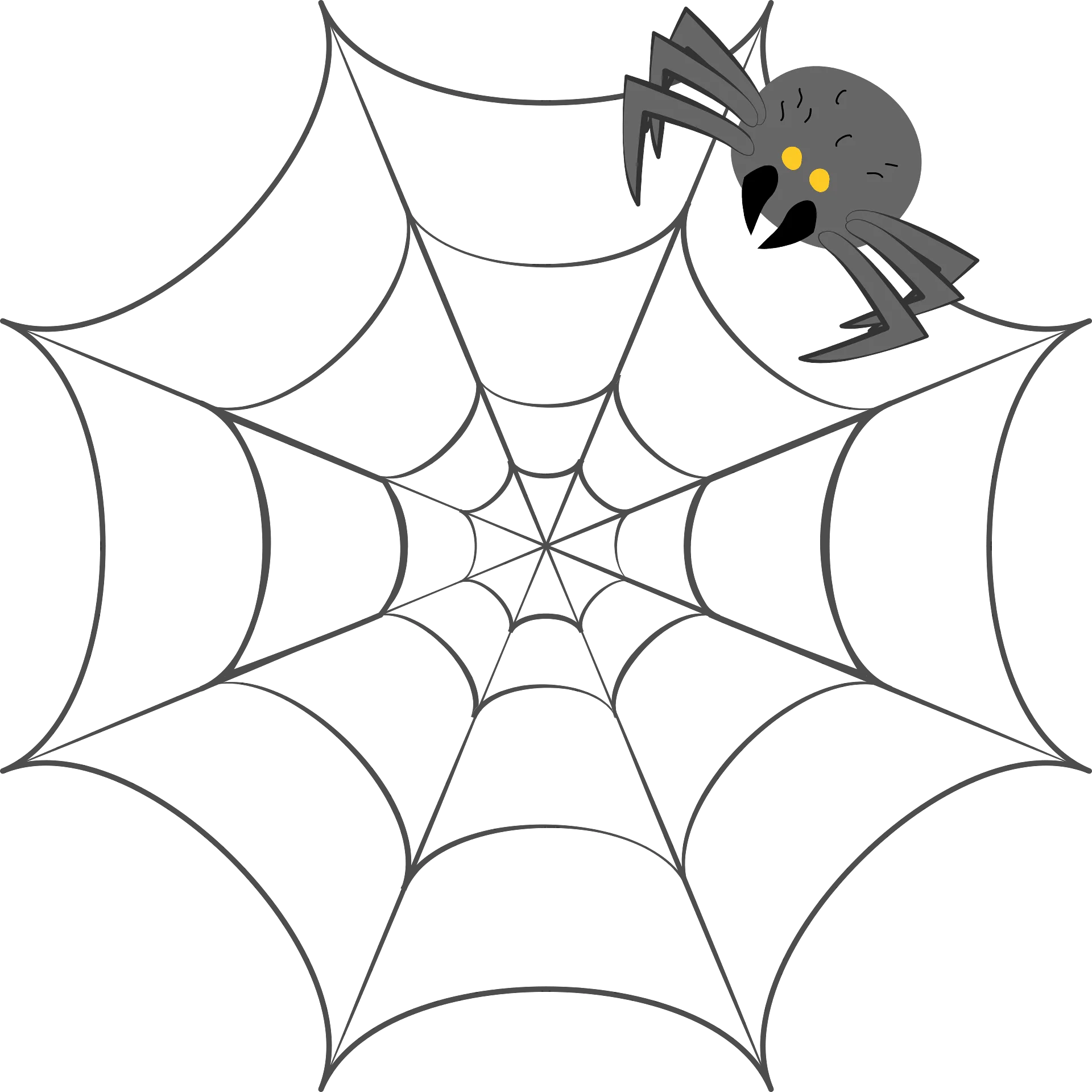 Intricate Black and Gray Spider Web Clipart with Detailed Arachnid Illustration