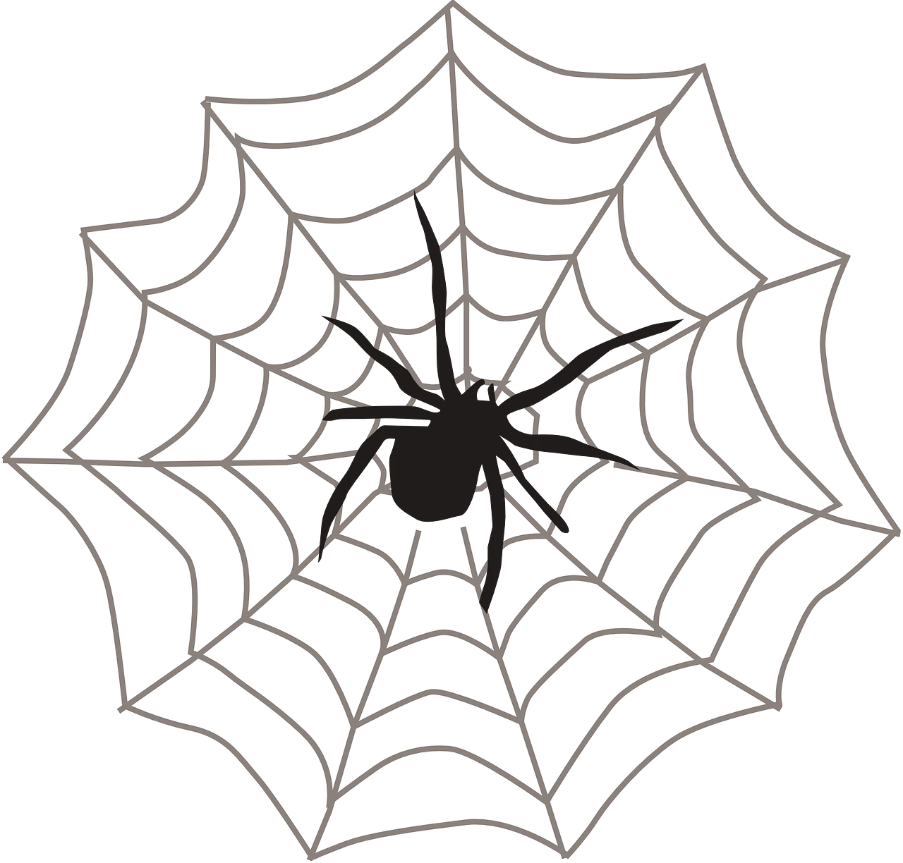 Intricate Black and White Spider Web Clipart with Menacing Arachnid Design