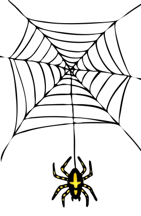 Intricate Black and Yellow Spider Web Clipart Design with Arachnid
