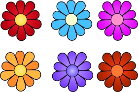 Cheerful Blossoming Clipart: Six Colorful Symmetrical Flower Designs