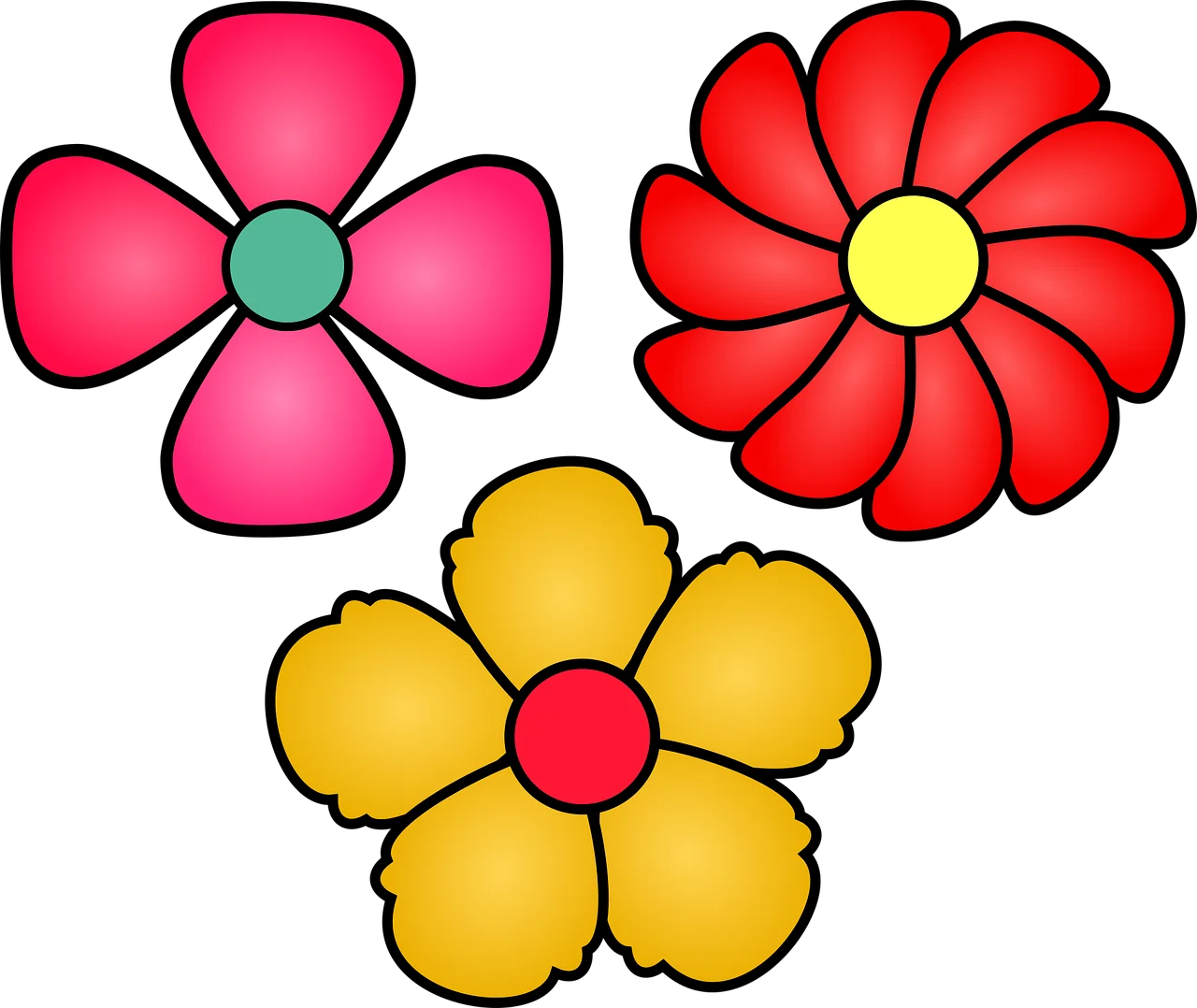 Cheerful Blossoming Flower Clipart Collection with Playful Color Palette