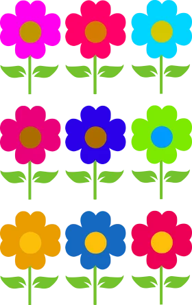 Cheerful Daisy-Style Flower Clipart Collection with Bold Color Palette