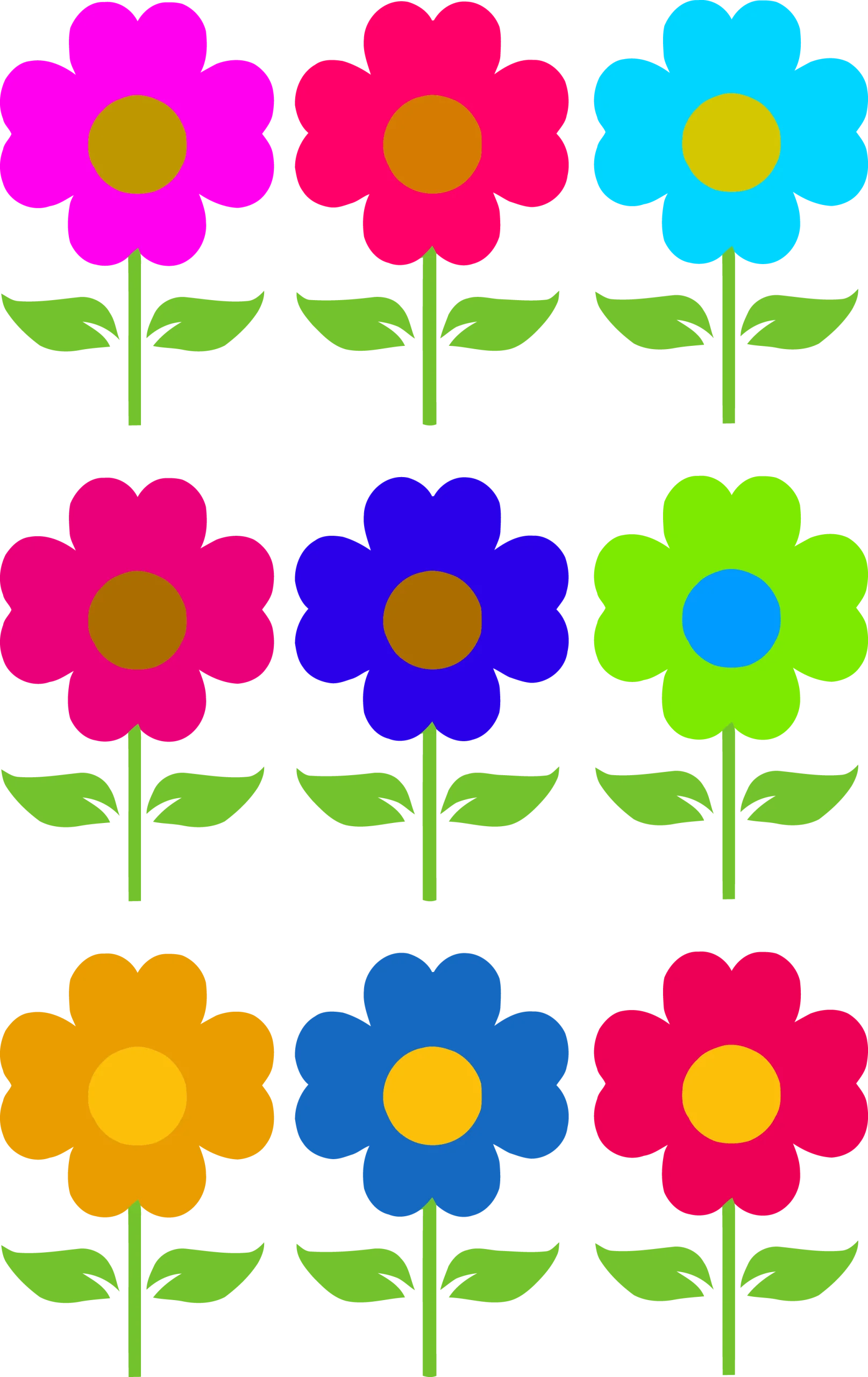 Cheerful Daisy-Style Flower Clipart Collection with Bold Color Palette