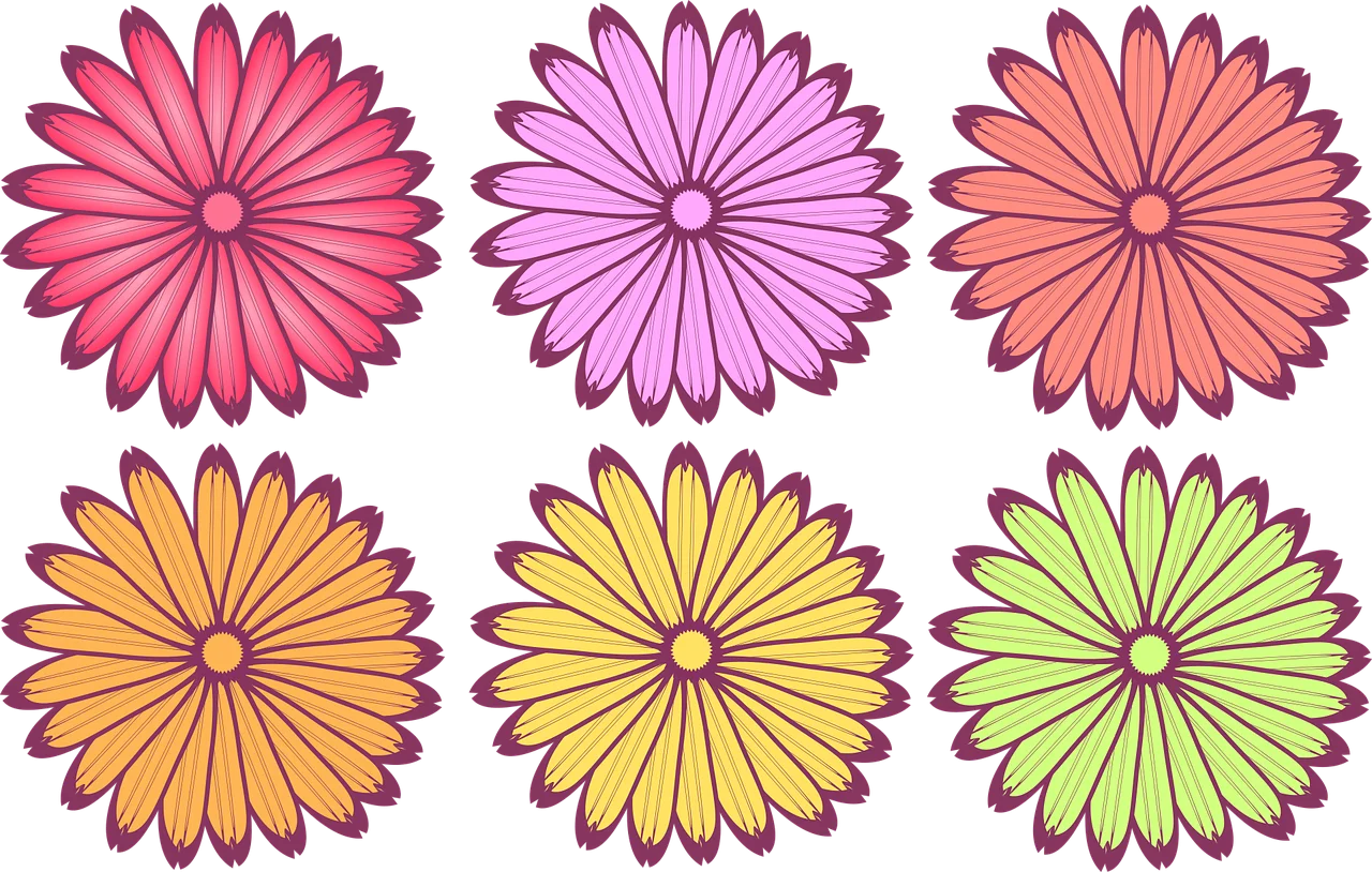 Cheerful Daisy-Style Flower Clipart Collection with Warm Color Palette