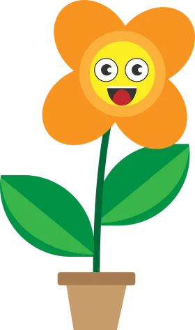 Cheerful Yellow and Orange Cartoon Flower Clipart with Expressive Face