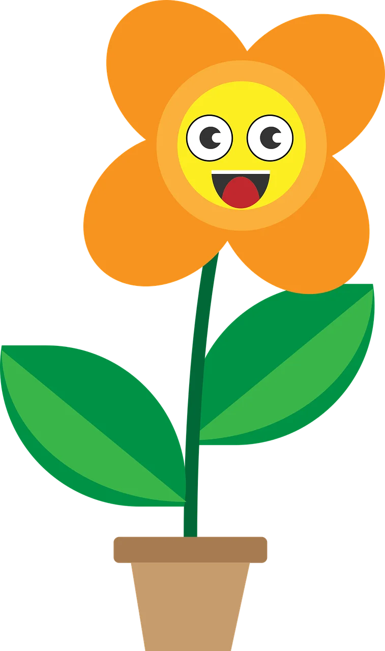 Cheerful Yellow and Orange Cartoon Flower Clipart with Expressive Face