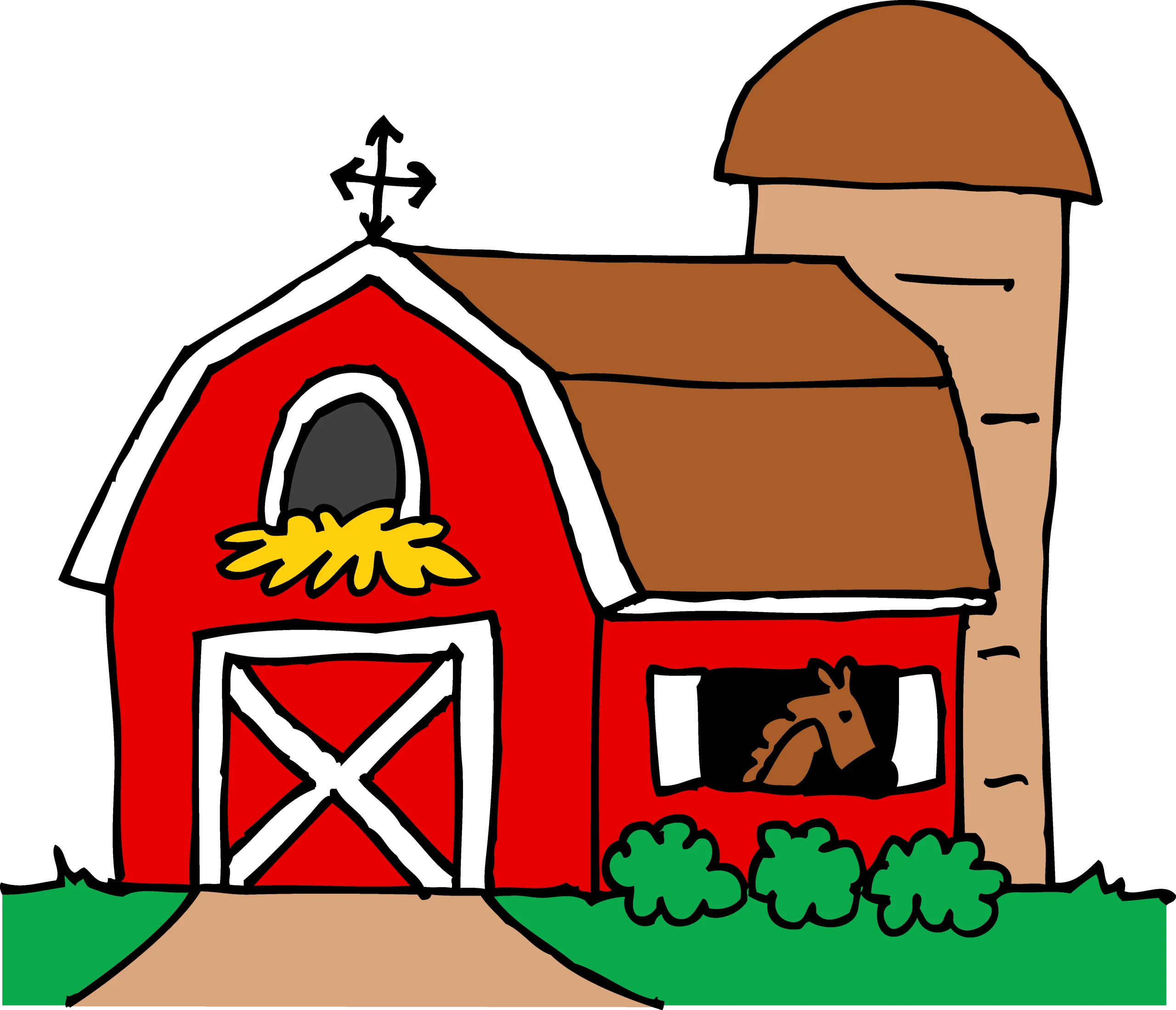 Classic Red Barn and Silo: Charming Agricultural Landscape Clipart Scene