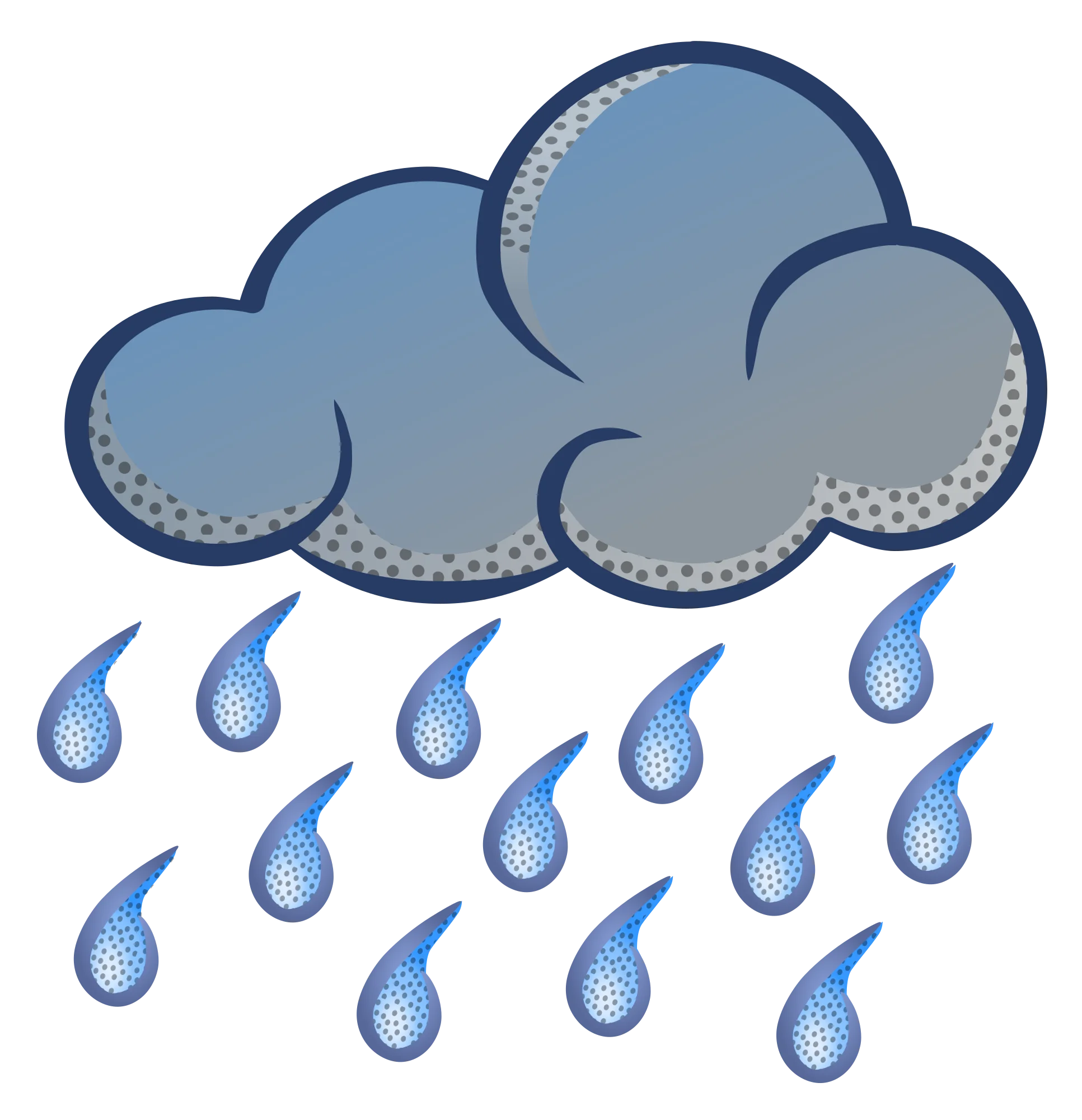 Soft Blue Rainy Clouds Clipart Illustration with Gentle Droplet Patterns