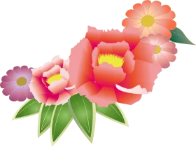 Soft-Hued Peony Blossom Clipart Illustration with Delicate Green Leaves