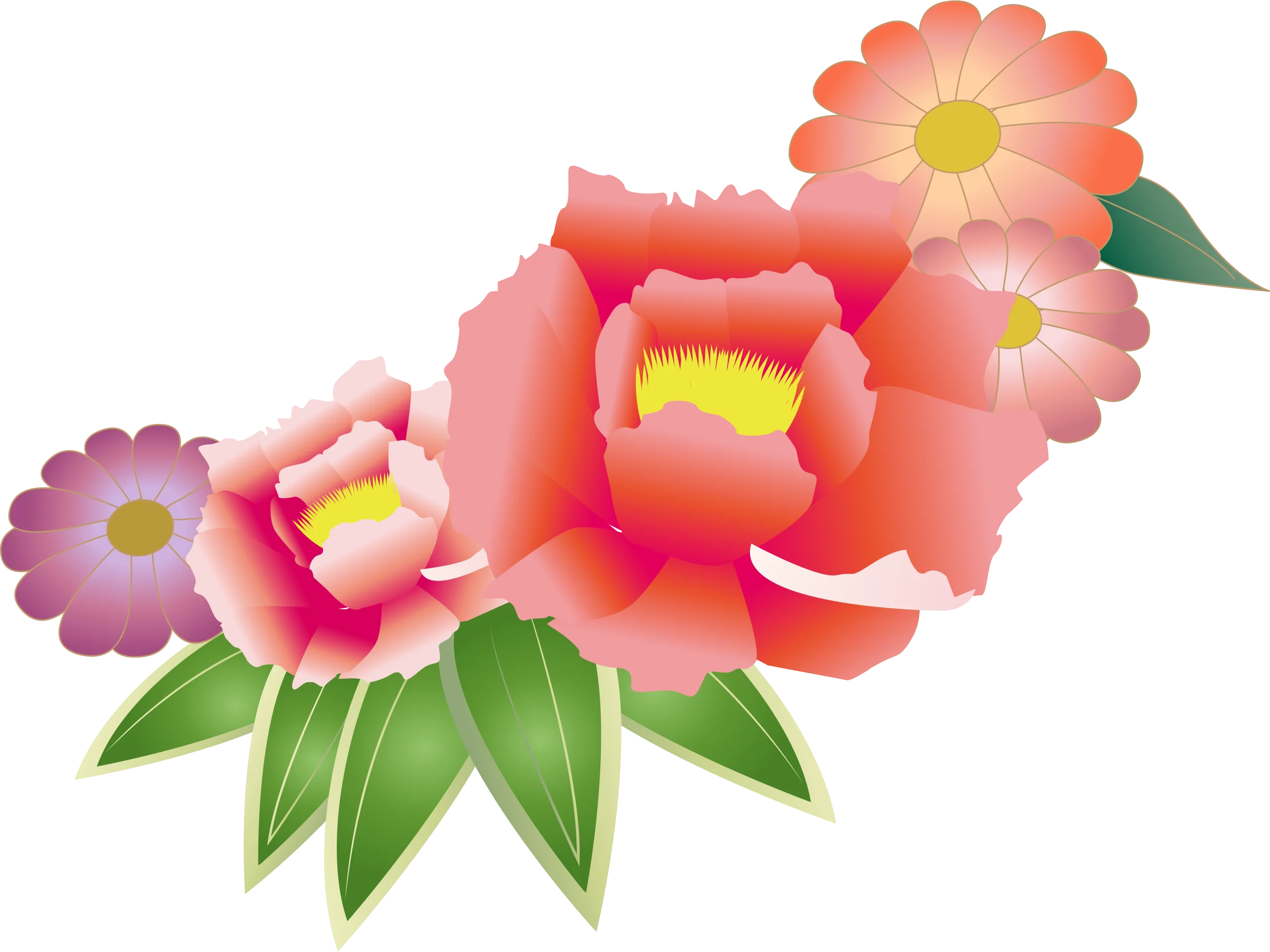 Soft-Hued Peony Blossom Clipart Illustration with Delicate Green Leaves