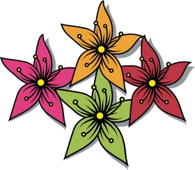 Whimsical Blossoming Flower Clipart with Bold Color Palette Design