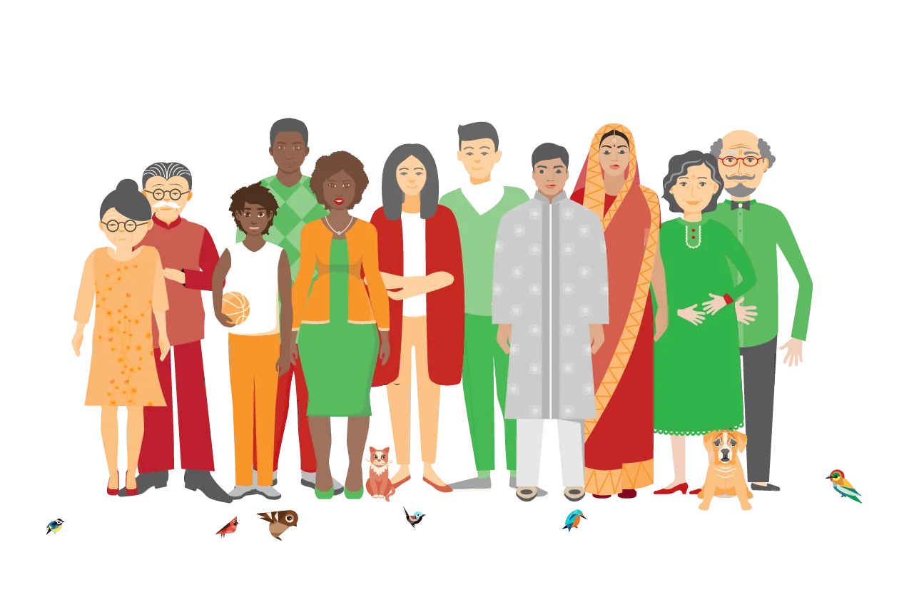 Diverse Group of People Standing Together in Colorful Clipart Illustration