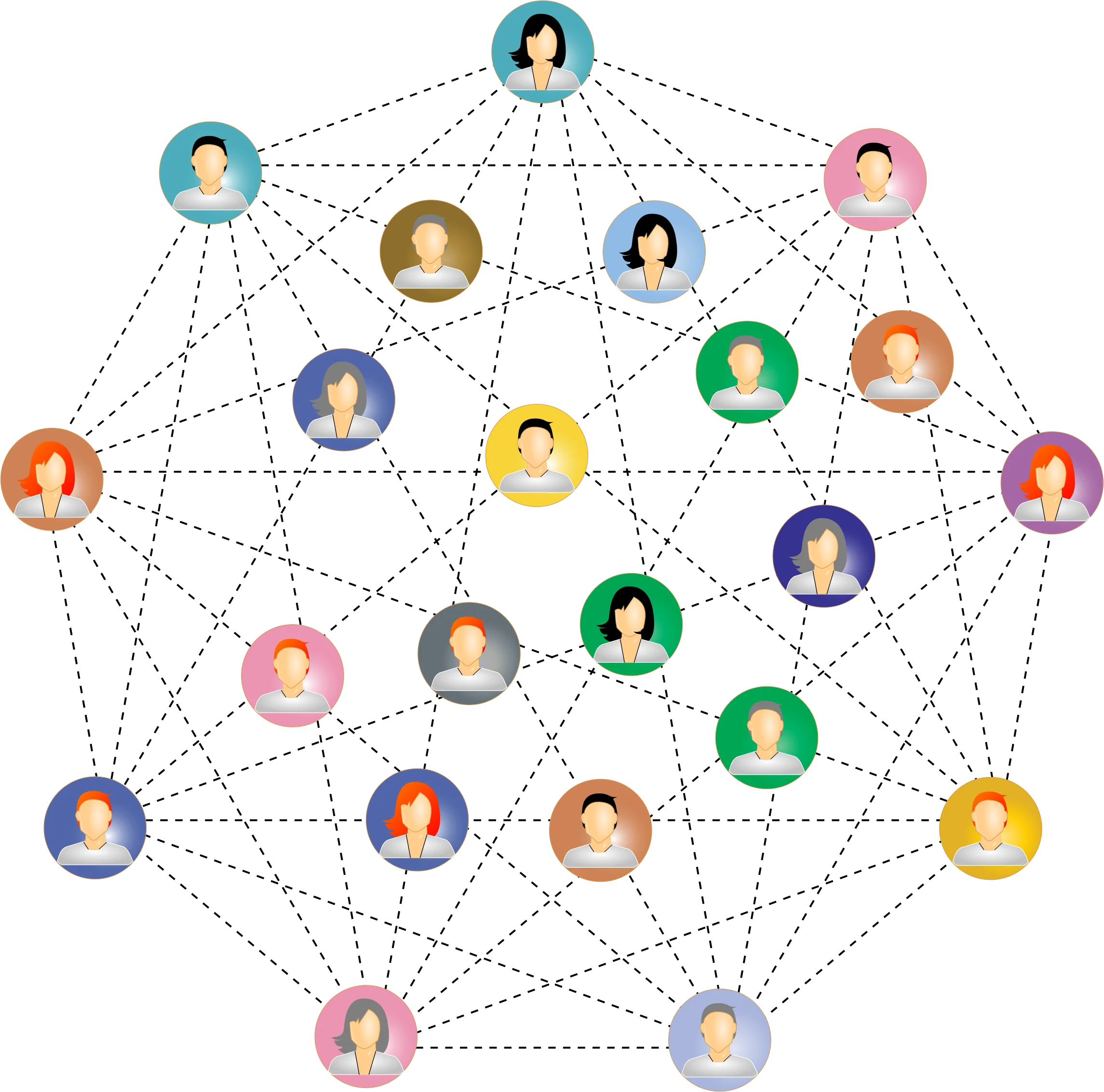 Interconnected Social Network Visualisation with Colorful Stylized People Clipart Illustration