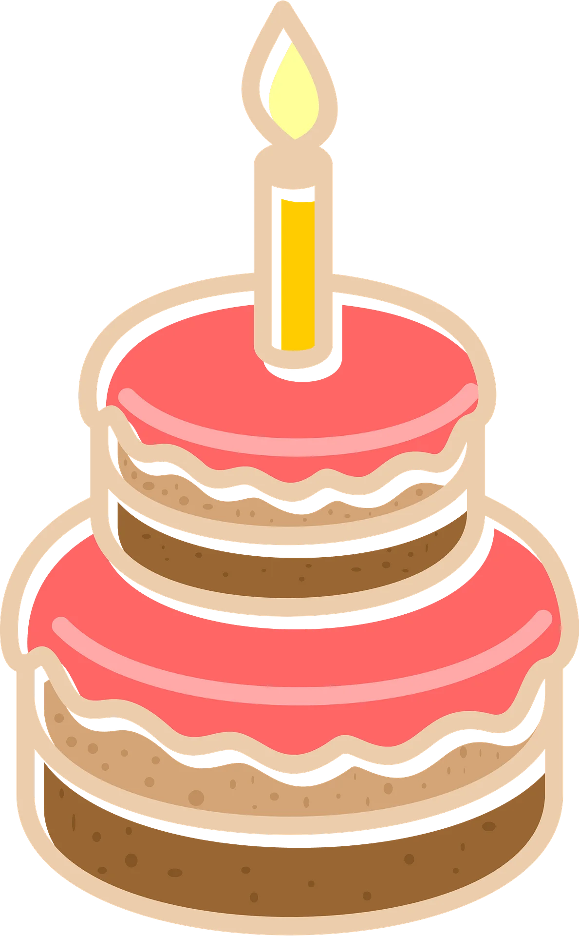 Charming Two-Tier Birthday Cake Clipart with Single Glowing Candle
