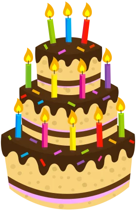 Cheerful Multi-Layered Chocolate Birthday Cake Clipart with Colorful Candles
