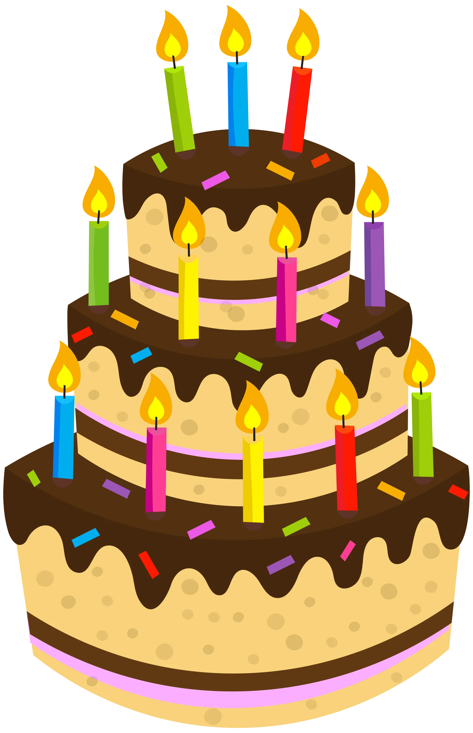 Cheerful Multi-Layered Chocolate Birthday Cake Clipart with Colorful Candles