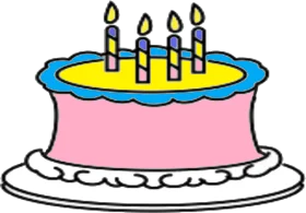 Cheerful Pink Birthday Cake Clipart with Lit Candles and Blue Border