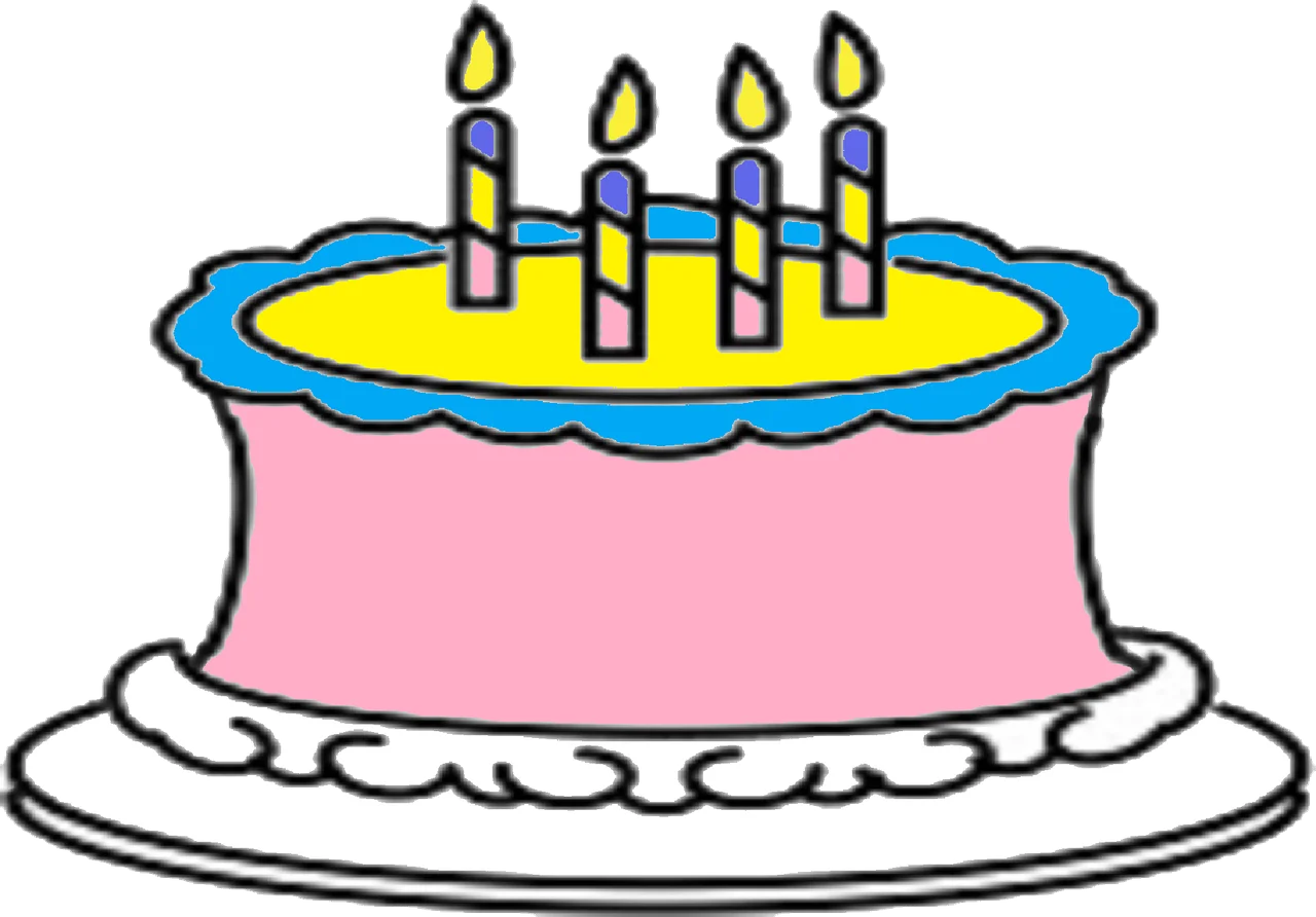 Cheerful Pink Birthday Cake Clipart with Lit Candles and Blue Border