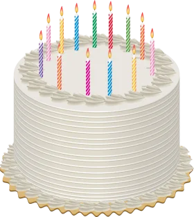 Classic White Birthday Cake Clipart with Colorful Striped Candles Celebration