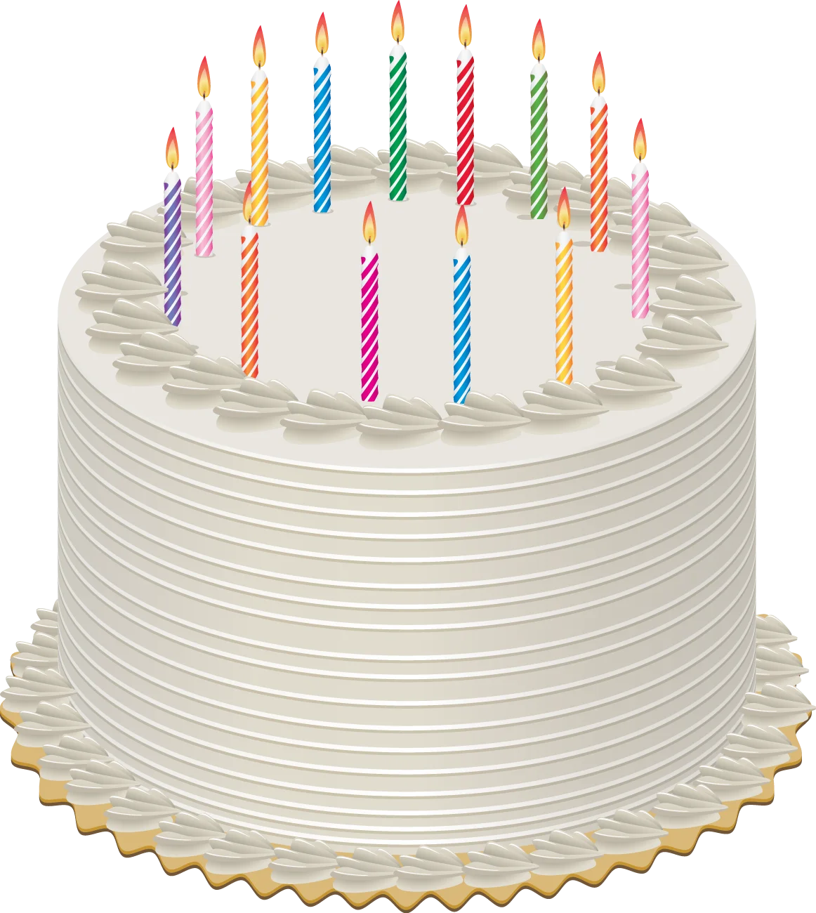 Classic White Birthday Cake Clipart with Colorful Striped Candles Celebration