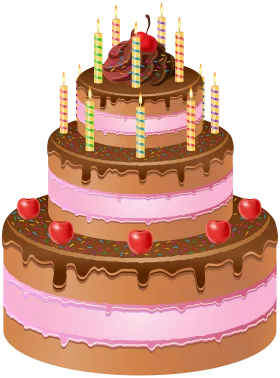 Decadent Three-Tier Chocolate and Pink Birthday Celebration Clipart with Candles