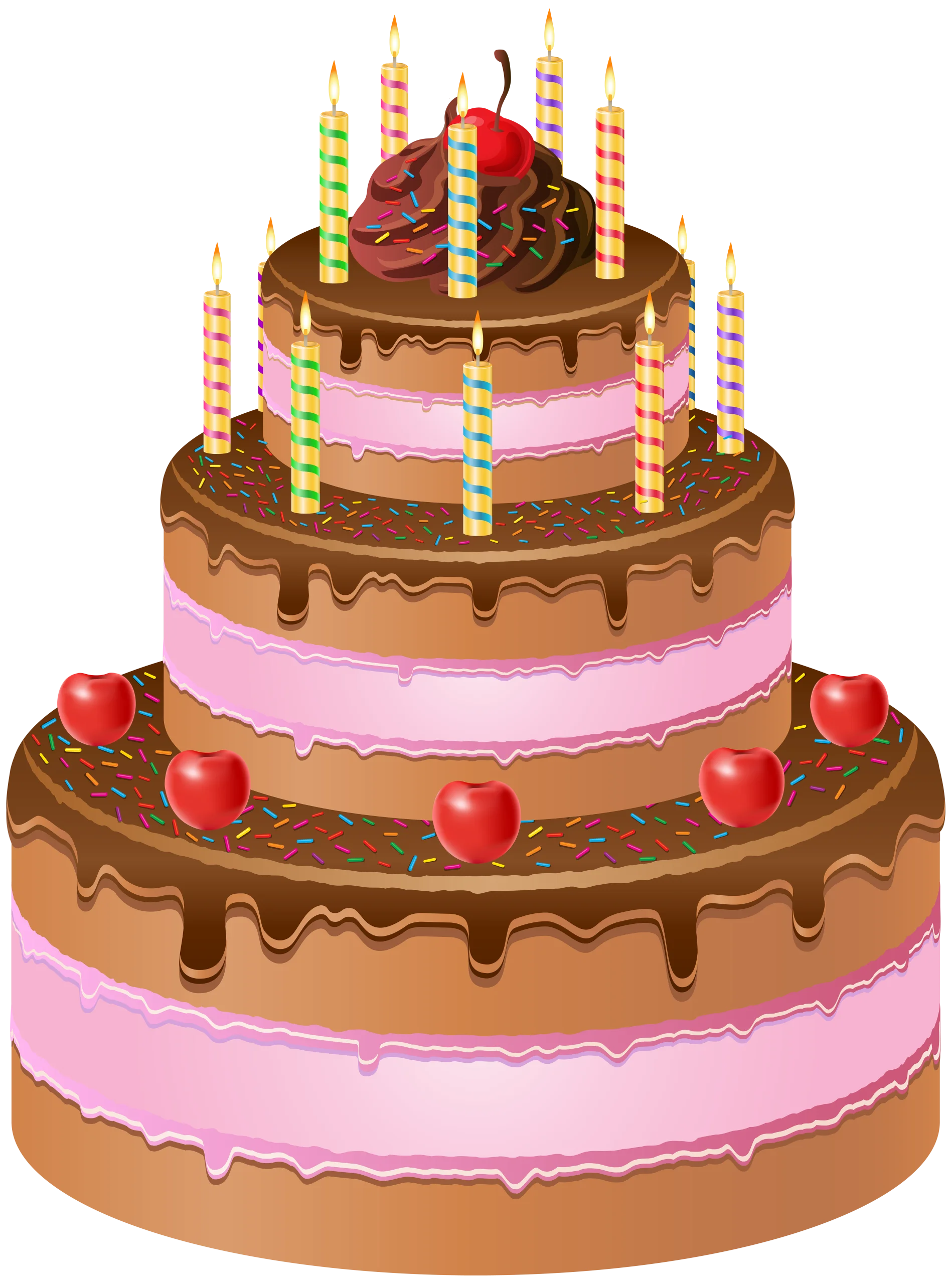 Decadent Three-Tier Chocolate and Pink Birthday Celebration Clipart with Candles