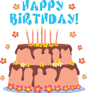 Delightful Two-Tier Chocolate Drip Birthday Cake Clipart with Festive Candles