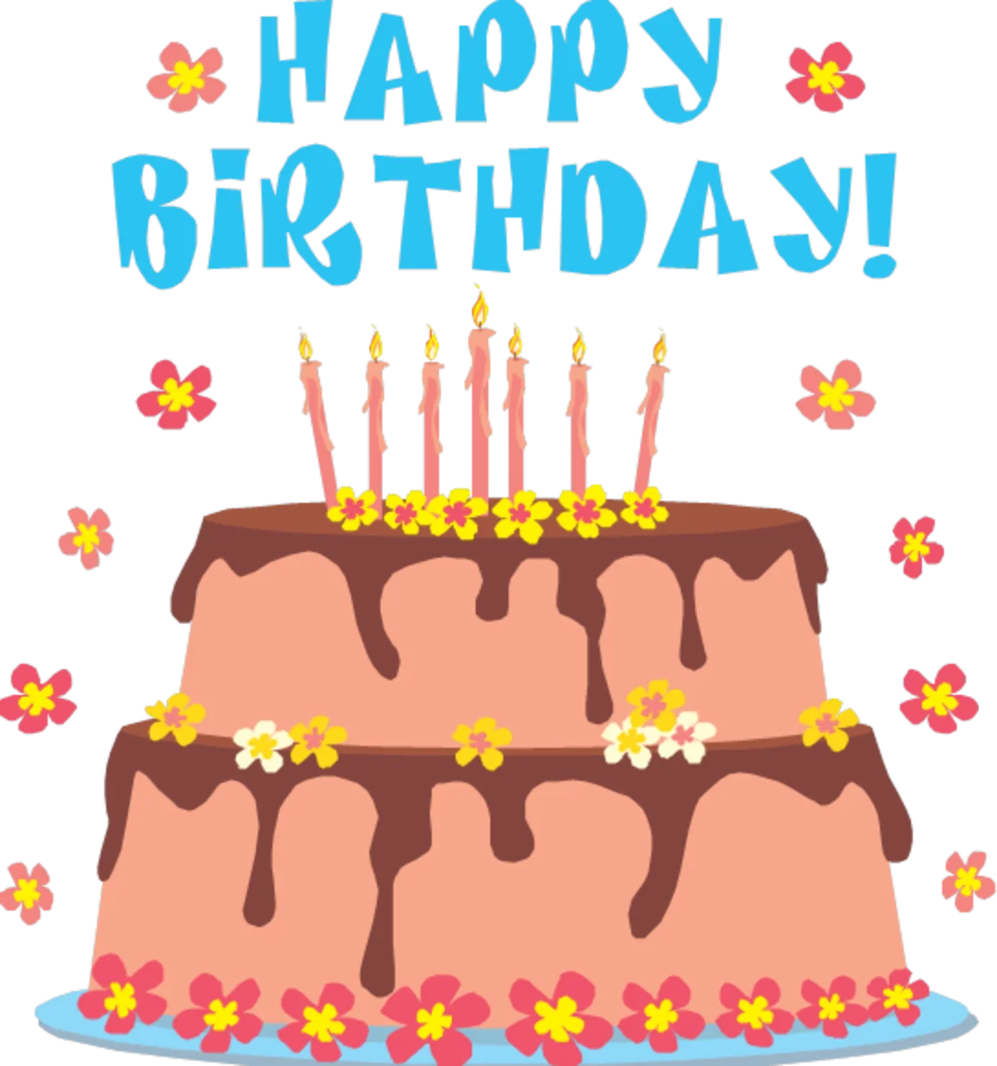 Delightful Two-Tier Chocolate Drip Birthday Cake Clipart with Festive Candles