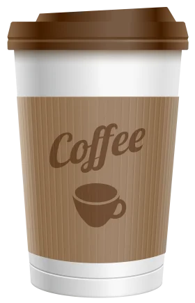 Elegant Disposable Coffee Cup Clipart with Brown Lid and Stylish Typography