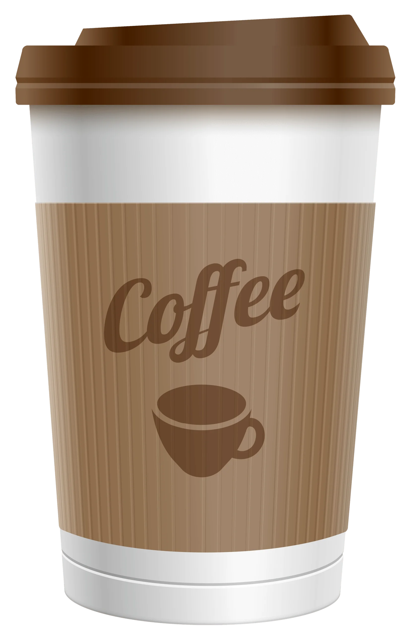 Elegant Disposable Coffee Cup Clipart with Brown Lid and Stylish Typography
