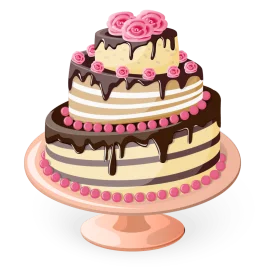 Elegant Three-Tier Pink and Chocolate Drip Birthday Celebration Clipart Design