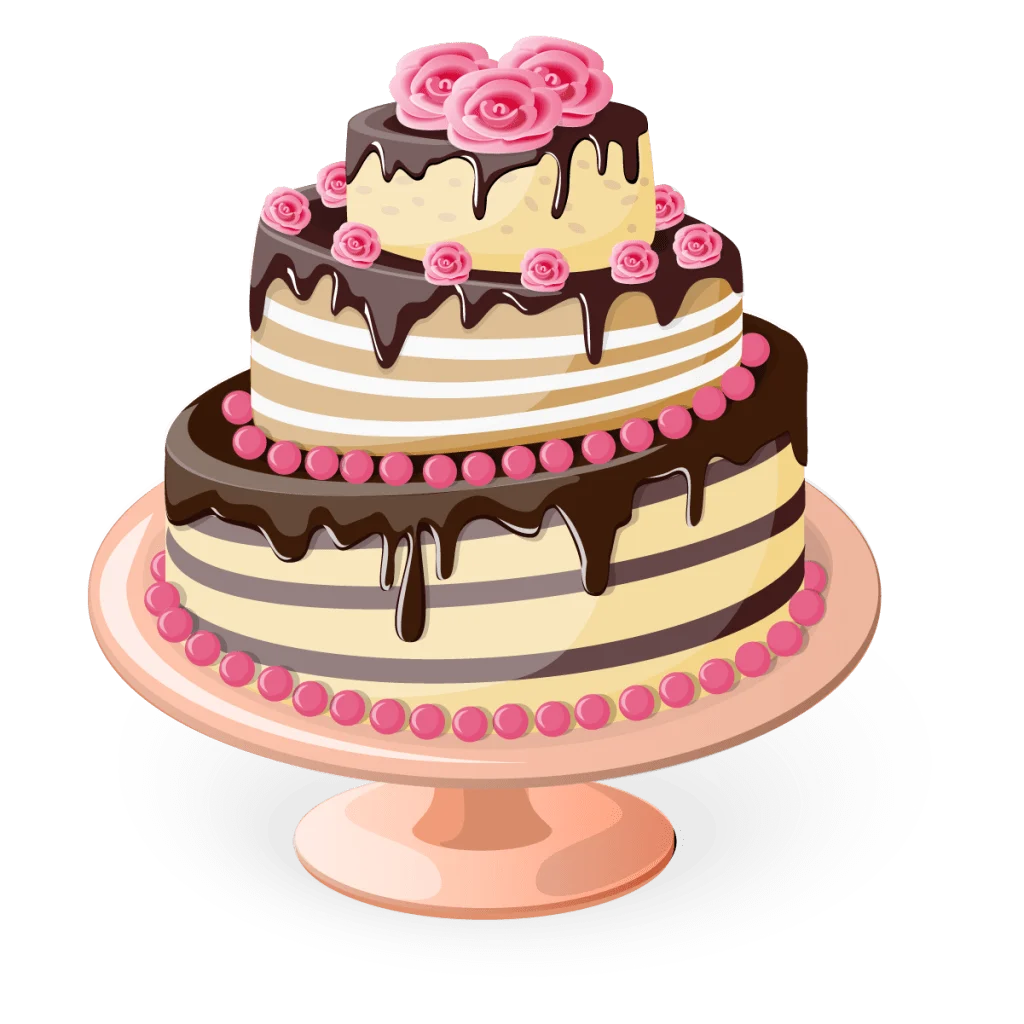 Elegant Three-Tier Pink and Chocolate Drip Birthday Celebration Clipart Design