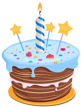 Festive Blue Birthday Cake Clipart with Candle and Star Decorations