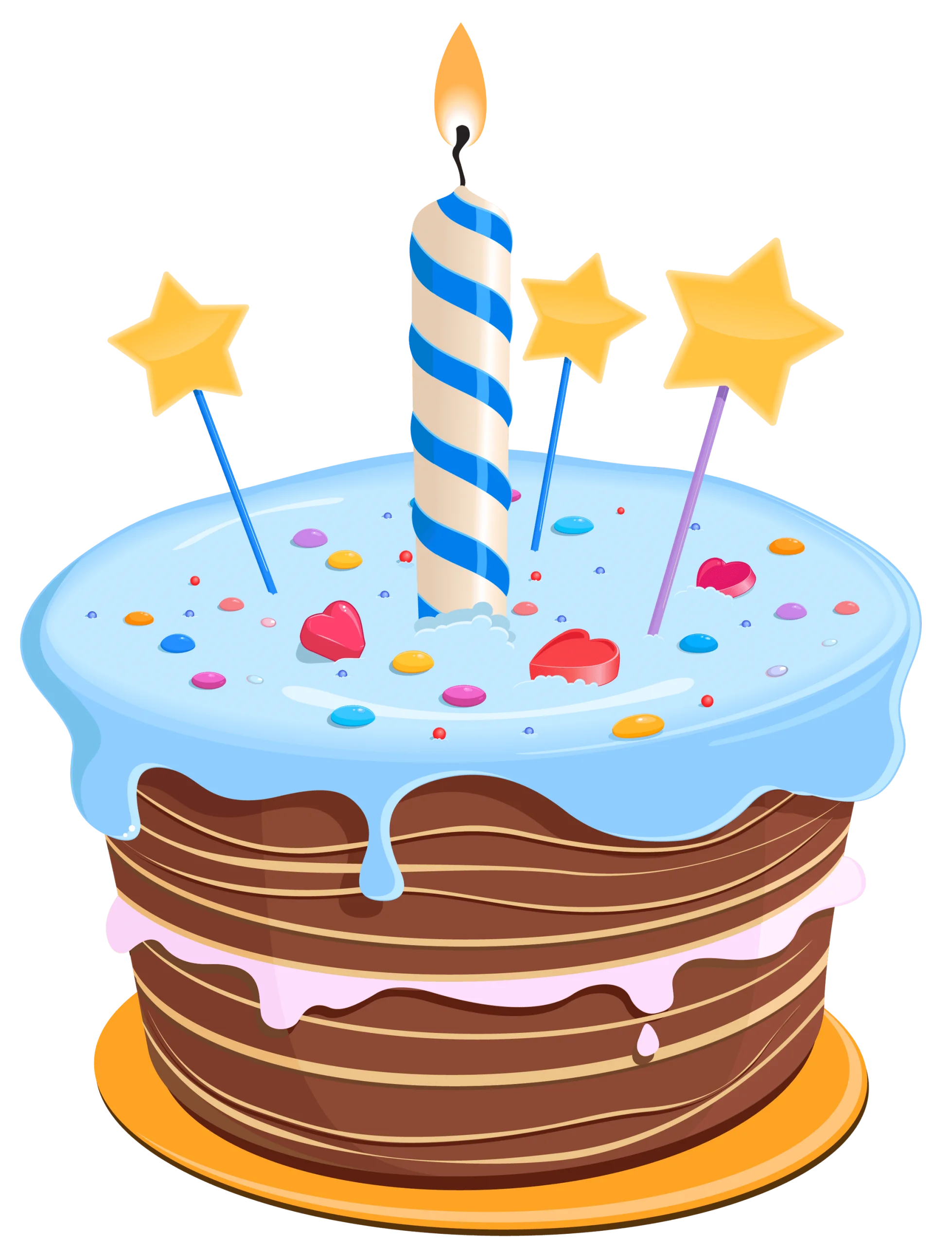 Festive Blue Birthday Cake Clipart with Candle and Star Decorations